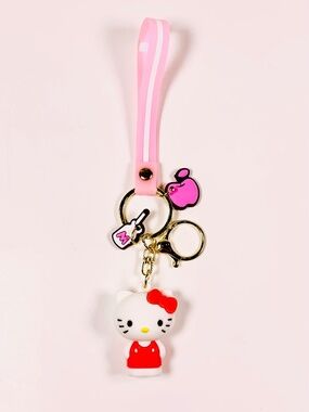 Hello Kitty With Bow 3D Figurine Keychain Bag Charm Pink Gold Hardware Sanrio